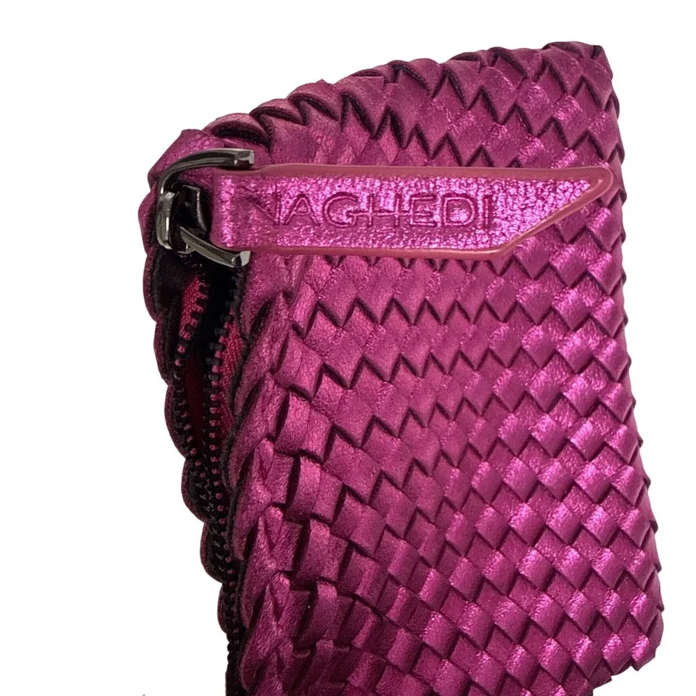 Naghedi St. Barths Mini Tote Womens Metallic Pink Woven Neoprene Crossbody EUC